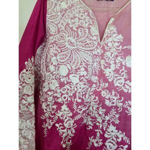 Sana Safinaz Embroidered 100% Cotton Tunic Pink Festival Cover Up Party Sz Small
